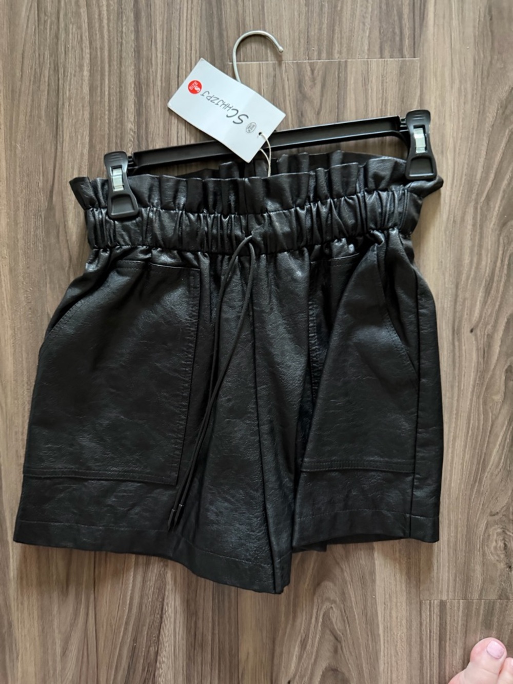 NWT Black Faux Leather Paperbag Waist Shorts Size Small